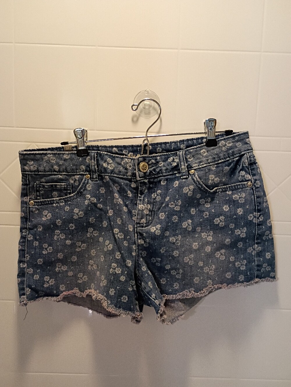 LC Lauren Conrad Medium Blue Floral High-Rise Denim Shorts Size 12